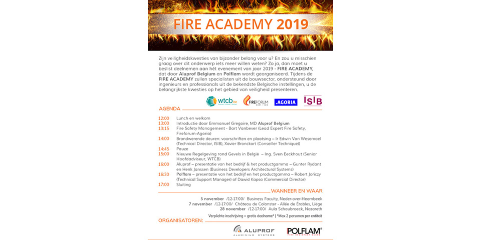 Aluprof en Polflam nodigen u uit op het event: Fire Academy op 28 november